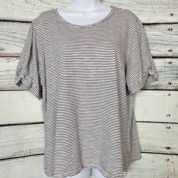 Maurices Women’s Top XL Black White Striped Short Sleeve Tee Modal Blend - Picture 1 of 8